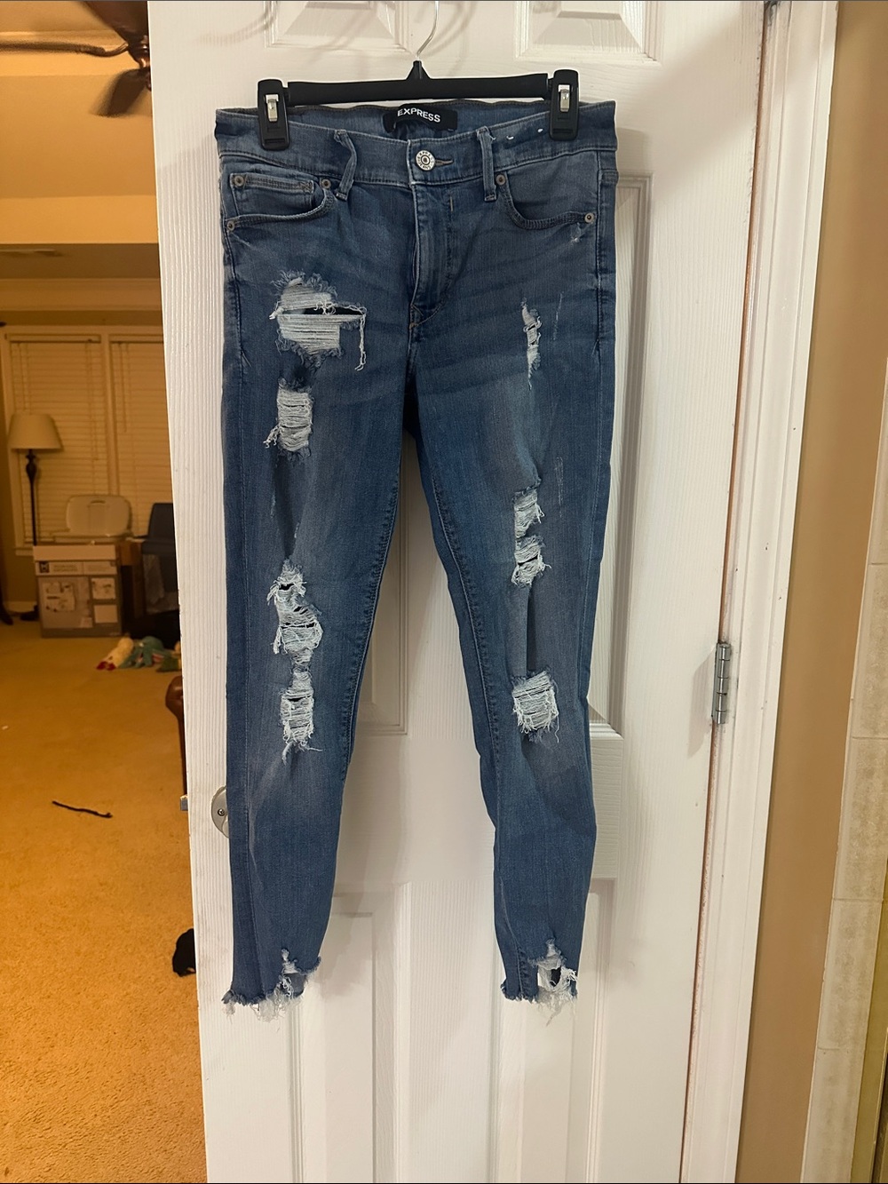 Express Women's Ripped Skinny Jeans - Blue